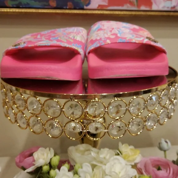 Lilly Pulitzer Pink Floral Slide Sandals - Comfortable Ladies' Summer Slides - Picture 7 of 8